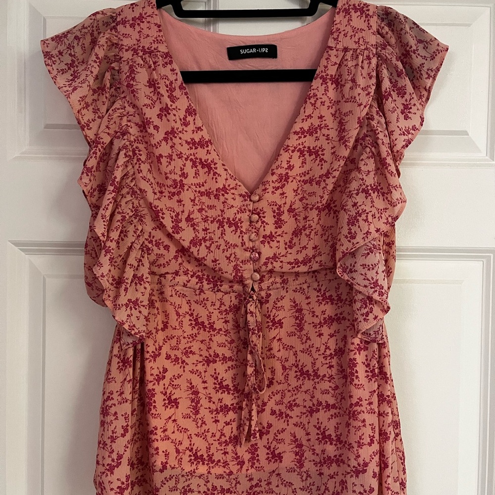 Sugarlips Pink Ruffled Sleeveless Blouse